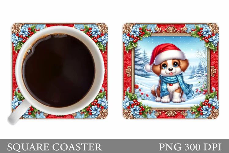 Cute Dog Coaster Design. Christmas Coaster Sublimation