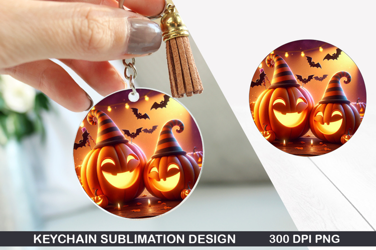 Pumpkin Keychain Sublimation - Halloween Keychain PNG