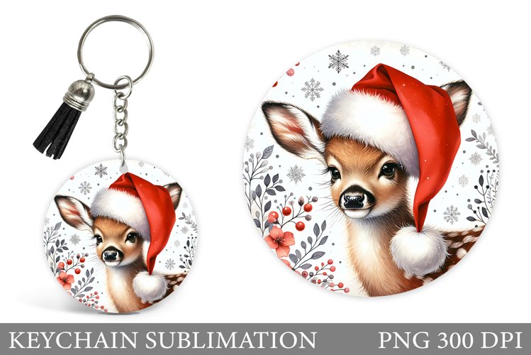 Cute Deer Keychain Design. Christmas Keychain Sublimation example image 1