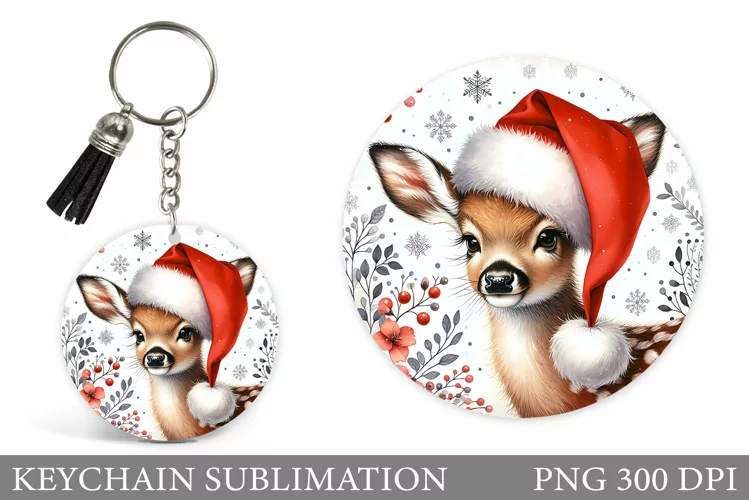 Cute Deer Keychain Design. Christmas Keychain Sublimation