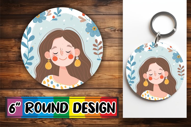 Feminine Watercolor Round Design with Floral Portrait PNG