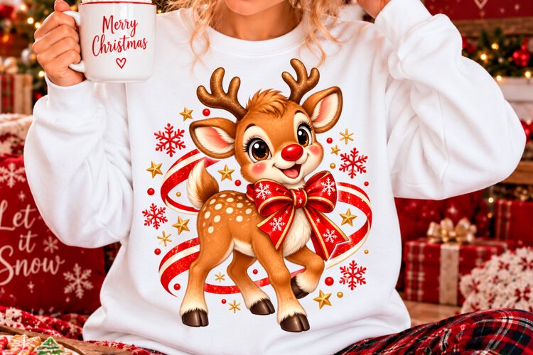Cute Christmas Reindeer Sublimation PNG example image 1