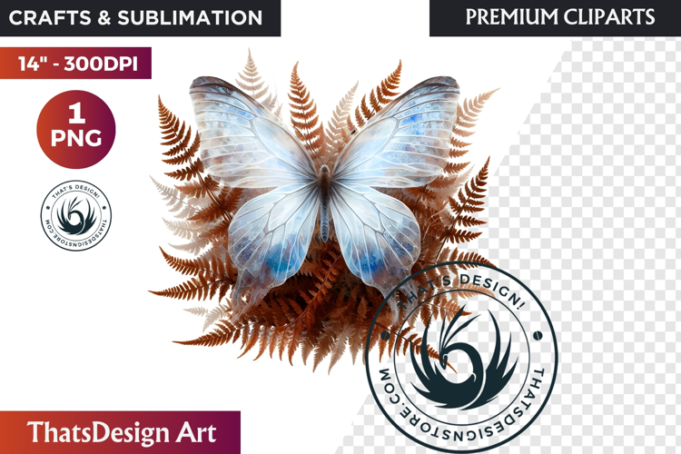 Autumn Butterfly and flower Clipart: Moody Floral PNG