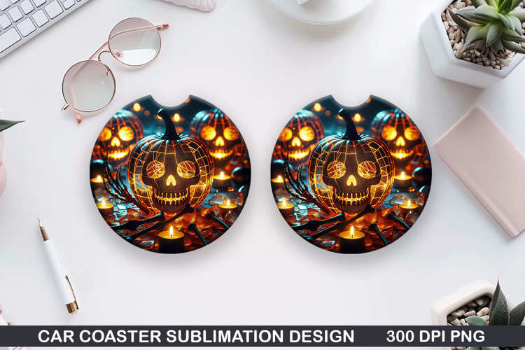 Skull Car coaster sublimation, Halloween Coaster PNG