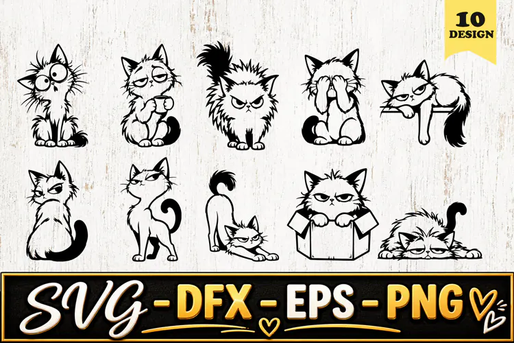 Grumpy Fluffy Cat Expressions SVG PNG