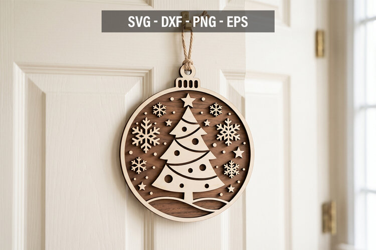 Christmas Tree Ornament SVG | Laser Cut File example image 1
