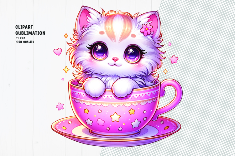 Teacup Kitten clipart sublimation PNG