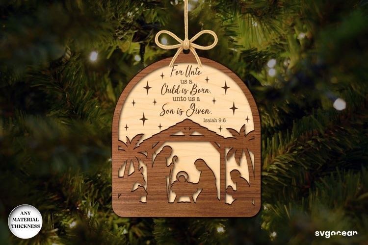 Religious Nativity Ornament Laser Cut | Bible Quotes | SVG