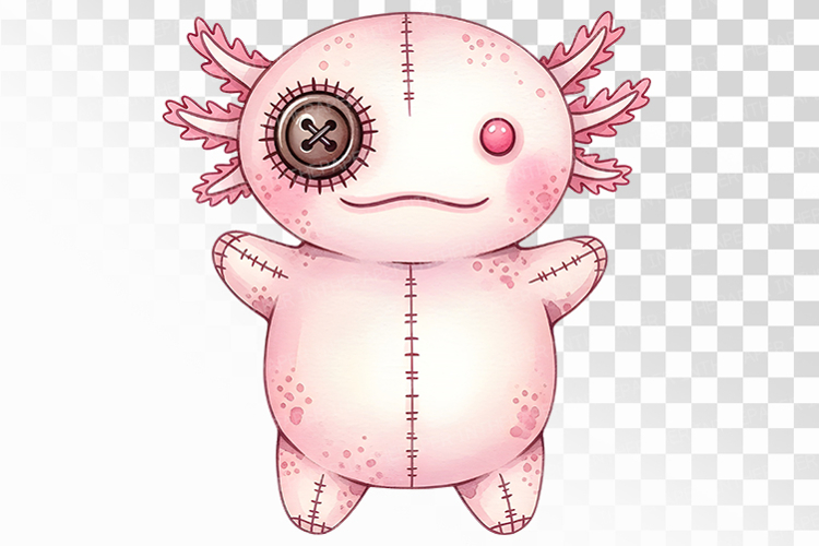 Halloween Axolotl Voodoo Doll Button Eyes PNG Uparupa