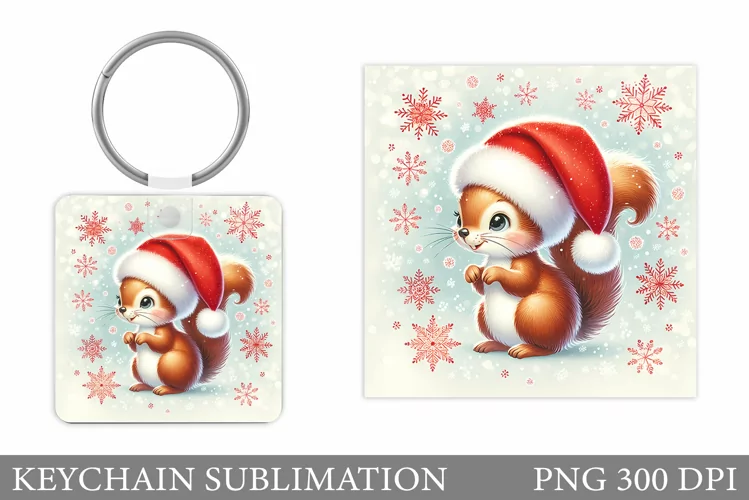 Christmas Squirrel Keychain. Christmas Keychain Design