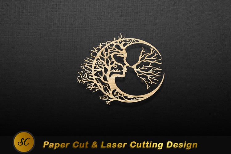 Crescent moon tree face design branches Laser Cut