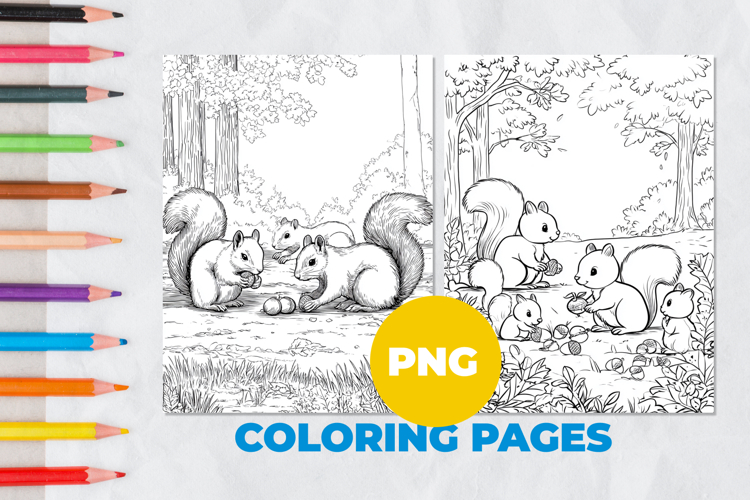 Squirrels in the forest Coloring Pages | Coloring book