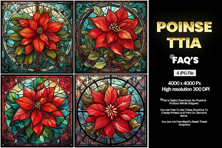 Stained Glass Poinsettia Square Coaster - 04 Variations