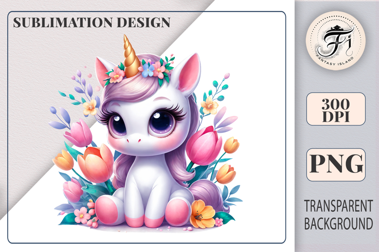 Floral Baby Unicorn Watercolor Sublimation Clipart PNG
