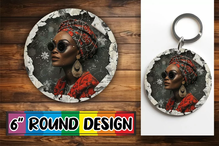 Winter Holiday Keychain Round Design Woman Portrait