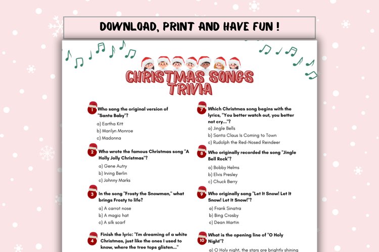 Christmas official Song Trivia Game Christmas Printable