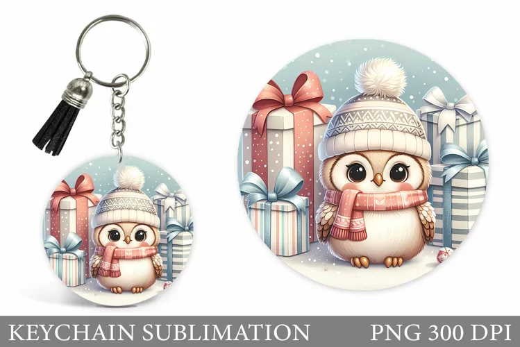 Cute Owl Keychain Design. Christmas Keychain Sublimation