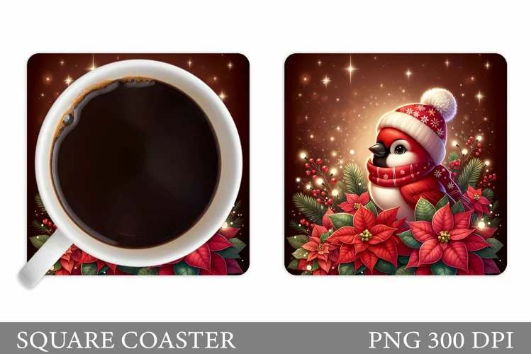 Christmas Bird Coaster Sublimation. Christmas Coaster Design