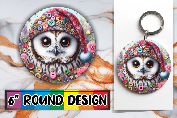 Playful Owl 3D Sublimation : Bright Art Round, Keychain