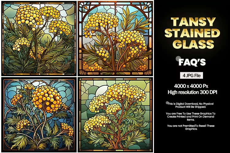Stained Glass Tansy Square Coaster - 04 Variations