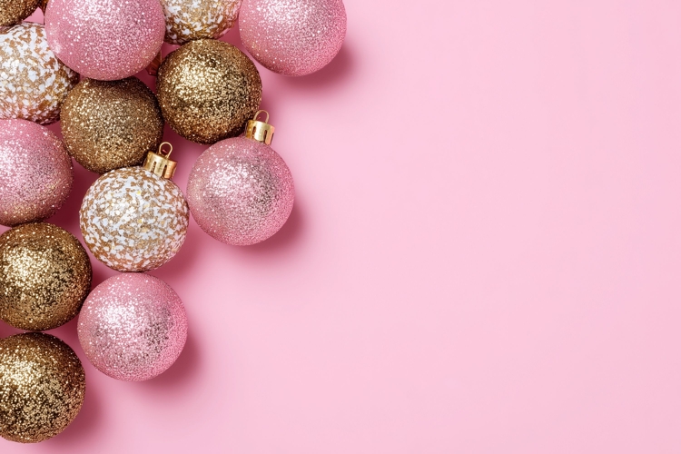Pink Christmas Balls Background, Pink Christmas Background