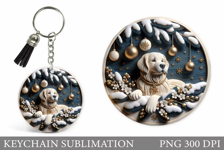 Christmas Dog Keychain. Christmas Keychain Sublimation