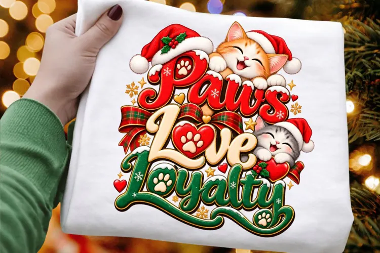 Paws & Love Holiday Cute Christmas Cats PNG Sublimation