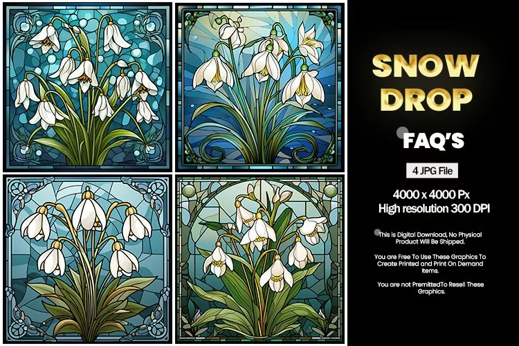 Stained Glass Snowdrop Square Coaster - 04 Variations