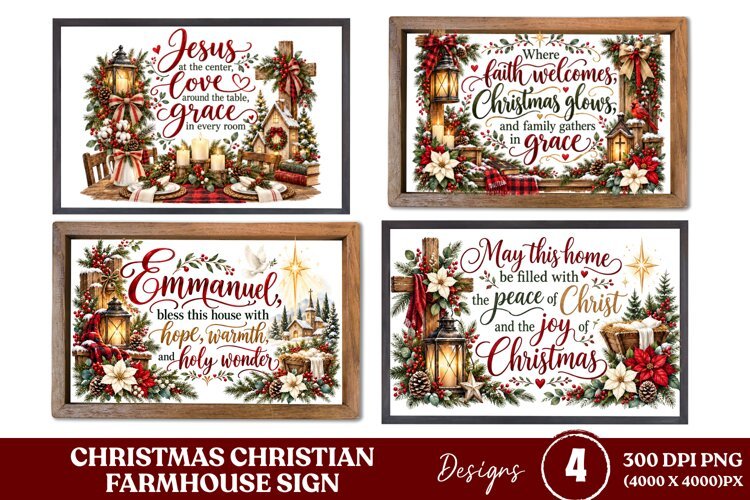 4 Christian Christmas Farmhouse Sign PNGs, 4 Rustic Christma example image 1