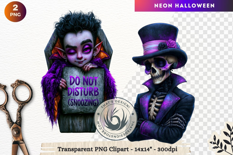 Neon Halloween Character Clipart Spooky Kawaii vampire PNG