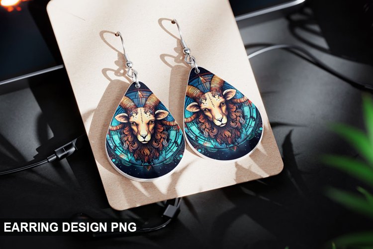 Stained Glass Aries Zodiac flowers Earring Design
