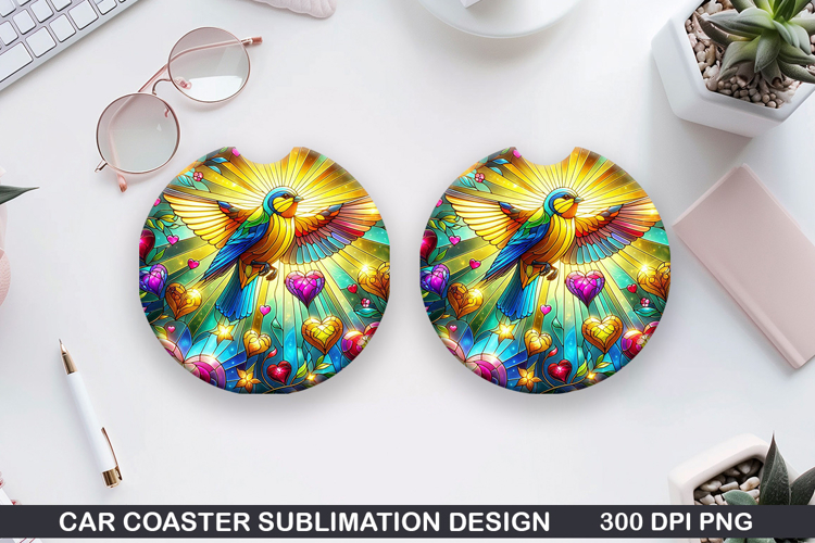Robin Car coaster sublimation, Valentines Coaster PNG