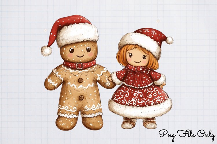 Watercolor Christmas Gingerbread Man Clipart PNG
