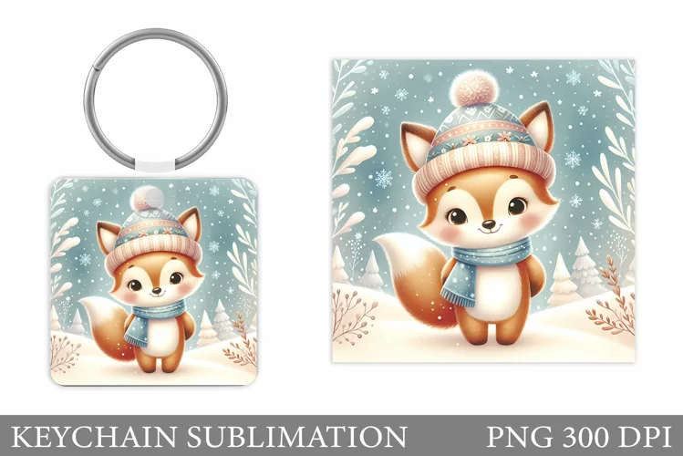 Christmas Fox Keychain. Winter Fox Keychain Design