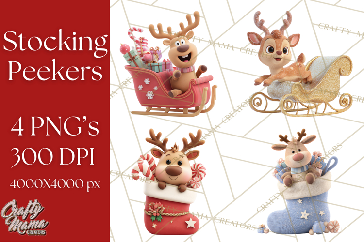 Christmas Stockings & Sleighs Clipart PNG Cute Holiday