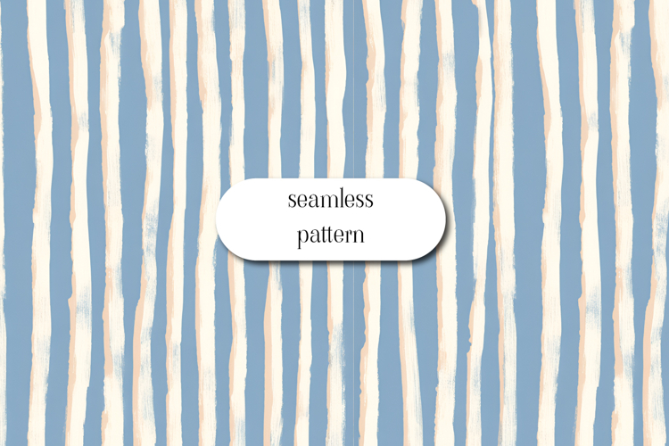Seamless Blue Striped Pattern with Hand Painted Lines