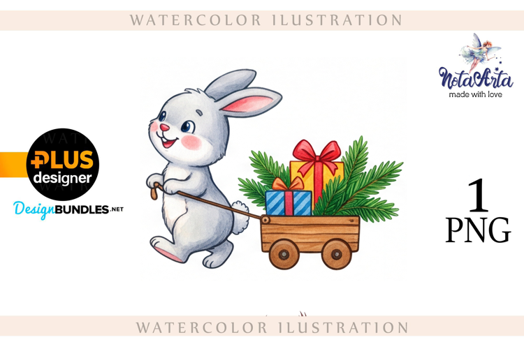 Christmas Bunny in Watercolor Style