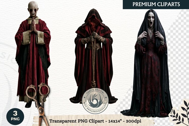 Dark Fantasy Halloween Horror Clipart PNG, Gothic Monster example image 1