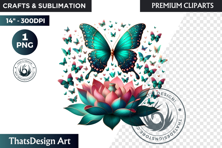 Tropical Butterfly & Flower Clipart: Vibrant floral PNG