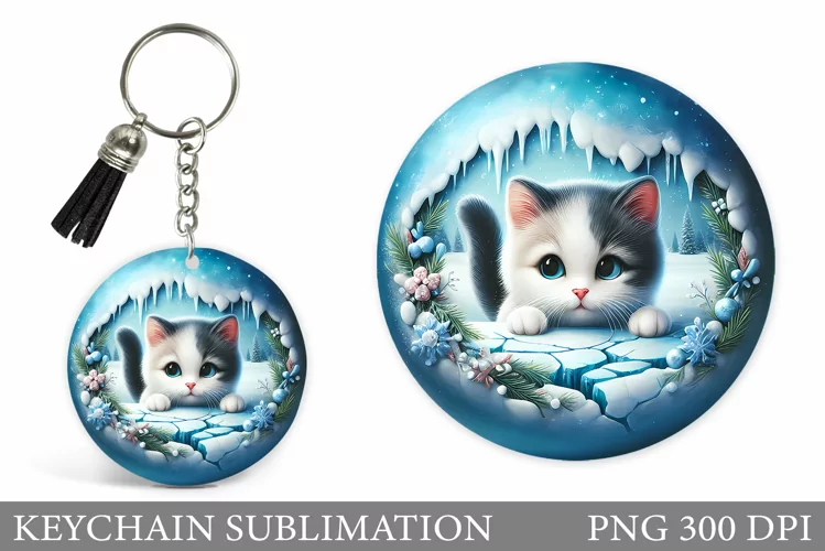 Christmas Cat Keychain. Christmas Keychain Sublimation