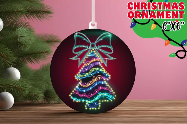 Whimsical Keychain Circle Sublimation, Neon Xmas