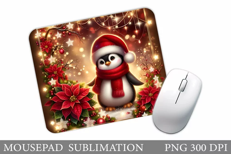 Cute Penguin Mouse Pad. Christmas Mouse Pad Design