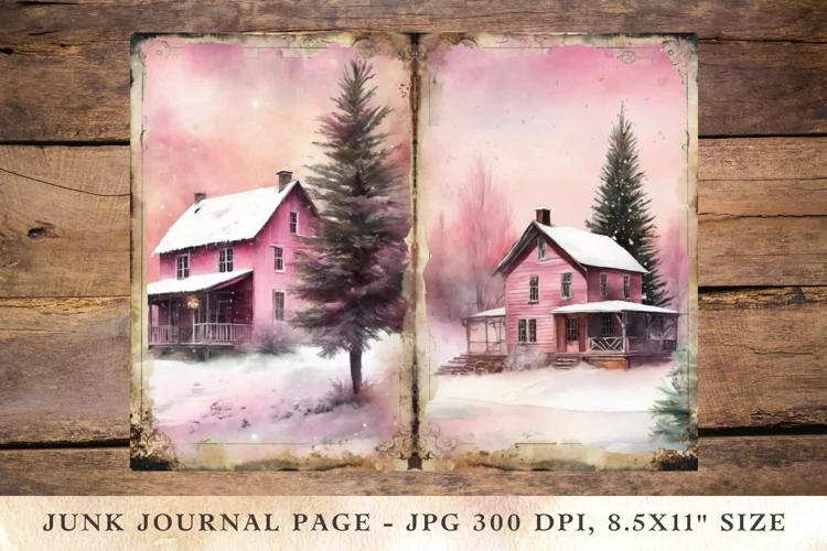 Printable Junk Journal Pages pink christmas 3
