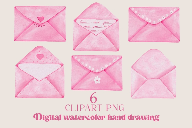 Pink envelopes clipart 6 items