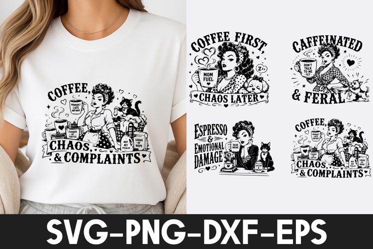 Funny Coffee Chaos Retro Quotes Caffeine SVG PNG