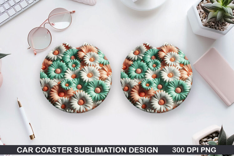 Flowers Car Coaster Sublimation| Summer Flowers Coaster PNG example image 1