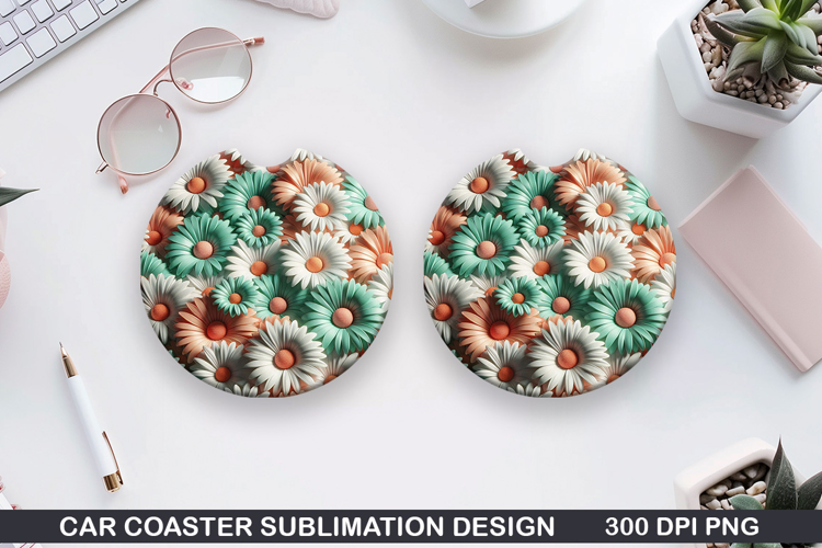 Flowers Car Coaster Sublimation| Summer Flowers Coaster PNG