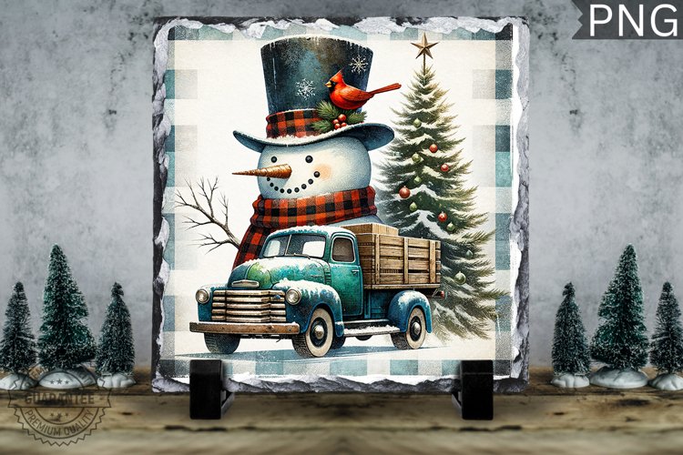 Christmas Snowman, Christmas Square Sublimation Slate Design example image 1