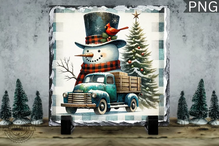 Christmas Snowman, Christmas Square Sublimation Slate Design