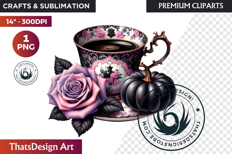 Gothic Halloween Drinks Pink and Black Sublimation clipart